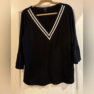 W5 Black V-Neck Blouse with White Accents